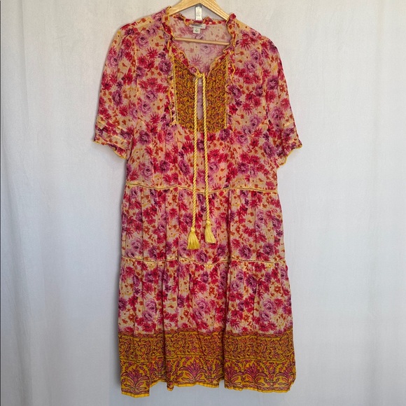 Sundance Ingrid Effortless Floral Bohemian Dress with Tassel Detail Size L Lined - Picture 2 of 12